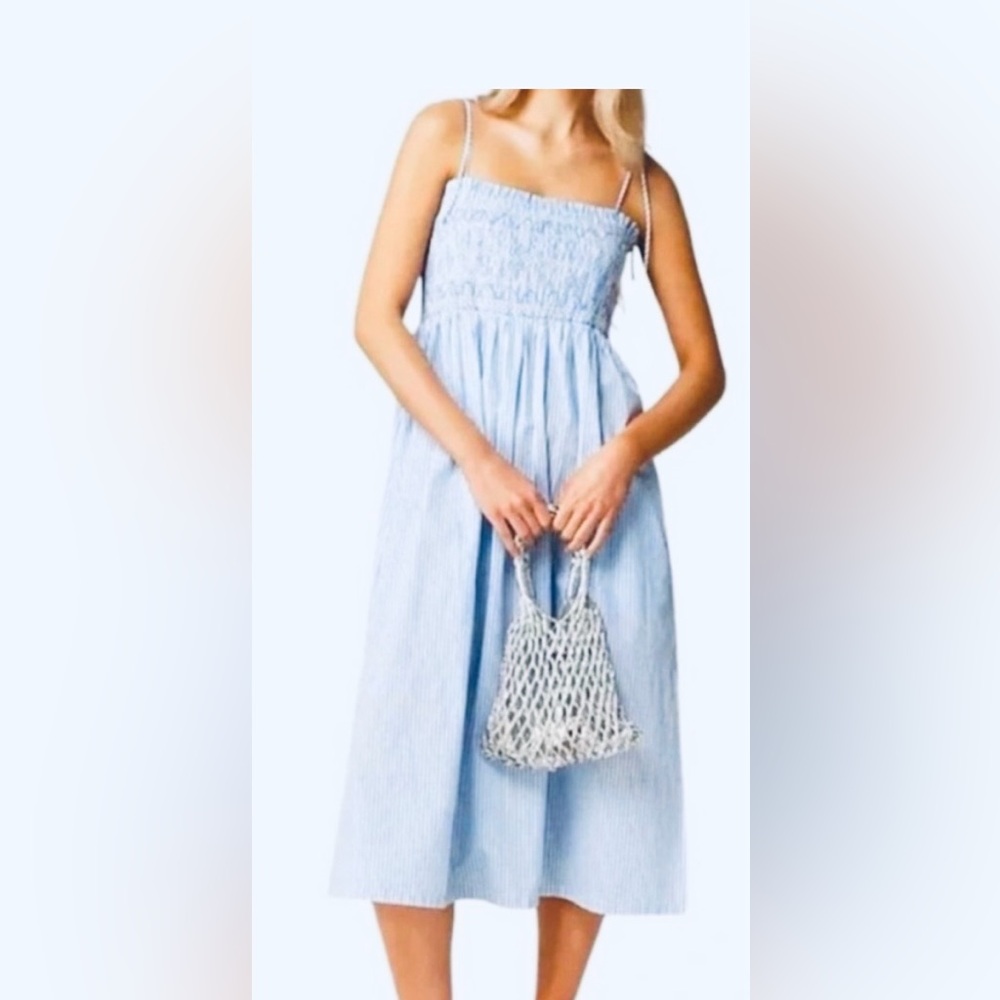 J. Crew Blue and White Striped Smocked Paloma dress